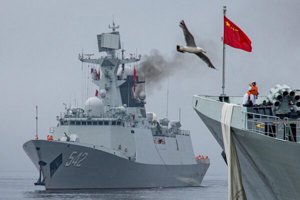 Chinese navy warships during military drills at sea